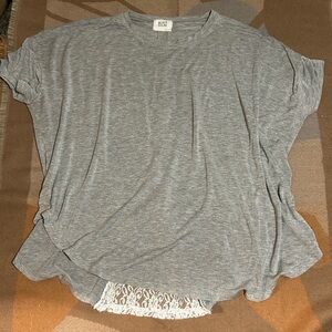 EUC unique back zipper lace panel cap sleeve top, L/XL